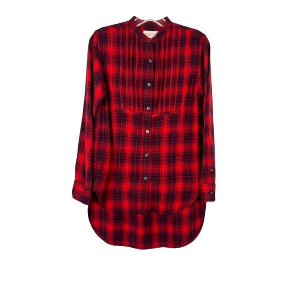 Ralph Lauren Denim & Supply | Red/Black Pleated Hi-Low Plaid Top - Picture 3 of 16